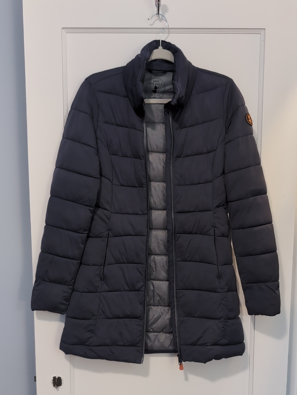 SAVE THE DUCK Navy Quilted Long Puffer Coat